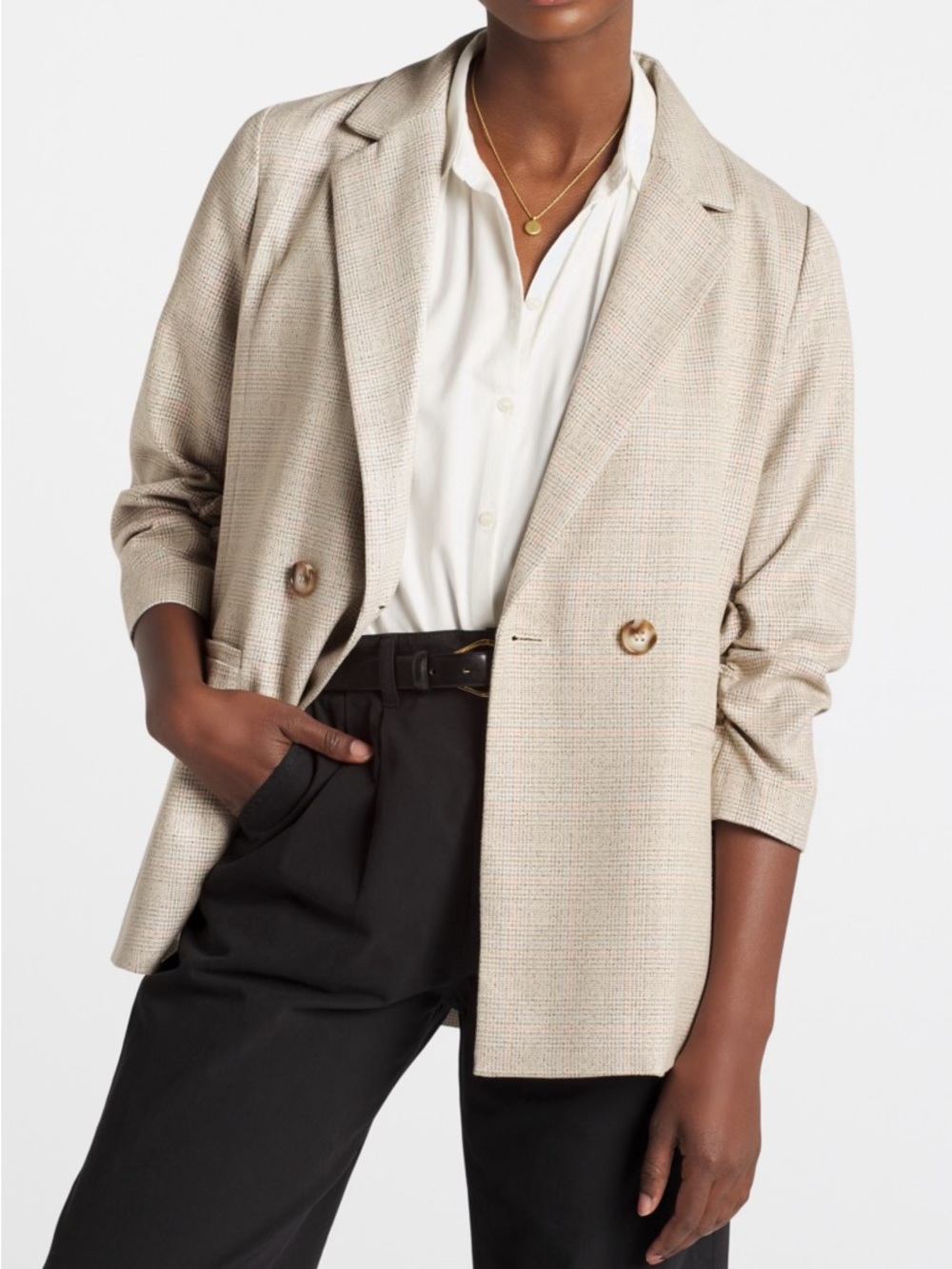 Skies Are Blue Women's Neutral Textured Double-Breasted Blazer